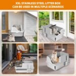 Homegroove Stainless Steel Sifting Litter Box for Pine Pellets, 23.6''x15.7''x12''(60x40x15cm) High Sides Metal Cat Litter Box with Lid for Indoor Cats with Plastic Scoop &10 Urine Pads (6 Inch) - Image 9