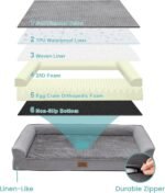 Orthopedic Dog Bed for Large Dog, XL Pet Couch for Extra Dog, Big Supportive Foam Bolster Sofa with Waterproof Lining Cover, Anti-Slip, Washable, U Shaped, 107x76x19cm, Grey - Image 5