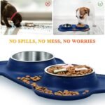 VIVAGLORY Dog Bowl Splashfree Pet Bowl, Dog Dish with Silicone Mat Placemat for Messy Eater, Double Stainless Steel Food Water Feeding Set Dishwasher Safe Spill Proof for Pet, S, Navy Blue - Image 4
