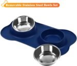 VIVAGLORY Dog Bowl Splashfree Pet Bowl, Dog Dish with Silicone Mat Placemat for Messy Eater, Double Stainless Steel Food Water Feeding Set Dishwasher Safe Spill Proof for Pet, S, Navy Blue - Image 5