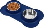 VIVAGLORY Dog Bowl Splashfree Pet Bowl, Dog Dish with Silicone Mat Placemat for Messy Eater, Double Stainless Steel Food Water Feeding Set Dishwasher Safe Spill Proof for Pet, S, Navy Blue - Image 7