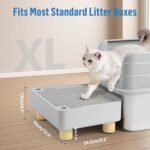 Extra Large Cat Litter Box Step Ramp, Cat's Litter Catcher Mat with Wooden Feet, Filter Function, Pedal Stool for Self-Cleaning Cat Litter Box, Ideal for Kitten & Elderly Cats (Light Grey) - Image 3