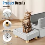Extra Large Cat Litter Box Step Ramp, Cat's Litter Catcher Mat with Wooden Feet, Filter Function, Pedal Stool for Self-Cleaning Cat Litter Box, Ideal for Kitten & Elderly Cats (Light Grey) - Image 5