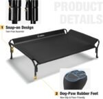 Veehoo Raised Dog Bed XL, Elevated Pet Cot with Guardrail & Slope Headrest, Durable Breathable Teslin Mesh Dog Cot, Washable Pet Bed with Non-Slip Feet for Indoor & Outdoor, 120×81cm, Black - Image 5
