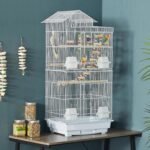 Yaheetech 39-inch Roof Top Medium Parakeet Bird Cages for Cockatiels Conures Finches Budgies Canaries Lovebirds Parakeets Green Cheek Small Birds Parrots, Travel Flight Birdcage w/Toys, White - Image 3