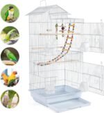 Yaheetech 39-inch Roof Top Medium Parakeet Bird Cages for Cockatiels Conures Finches Budgies Canaries Lovebirds Parakeets Green Cheek Small Birds Parrots, Travel Flight Birdcage w/Toys, White - Image 4