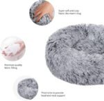 Donut Dog Bed, Cat Calming Bed Anti-Anxiety Round Fluffy Faux Plush Soft Warming Cushion Sofa Beds for Small Medium Large Dogs Cats Washable JD003 (20 inch, Gradient Grey) - Image 4