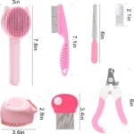 VCZONE 8 Pcs Cat Brush Grooming Kits, Pet Self Cleaning Kit with Pet Nail Clipper and File, Flea Comb, Pet Shampoo Bath Brush, Pet Shedding Brush, Silicone Toothbrush (Pink) - Image 3