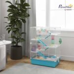 PawHut Hamster Cage, 6 Tier Small Animal Cage with Tubes and Tunnels, 32" DIY Design Large Hamster Cage with Hut, Wheel, Food Dish, Water Bottle, Ramps, for Dwarf & Gerbil, Light Blue - Image 3