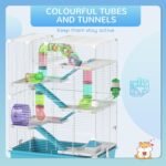 PawHut Hamster Cage, 6 Tier Small Animal Cage with Tubes and Tunnels, 32" DIY Design Large Hamster Cage with Hut, Wheel, Food Dish, Water Bottle, Ramps, for Dwarf & Gerbil, Light Blue - Image 5