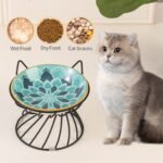 Raised Ceramic Cat Food Bowl - Elevated Cat Dish with Anti Slip Stand - Wide Shallow Cat Bowl Whisker Friendly - Cute Cat Plate - Cat Feeding Bowls - Microwave and Dishwasher Safe - 8.5 oz - 5.75 inch - Image 4