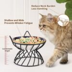 Raised Ceramic Cat Food Bowl - Elevated Cat Dish with Anti Slip Stand - Wide Shallow Cat Bowl Whisker Friendly - Cute Cat Plate - Cat Feeding Bowls - Microwave and Dishwasher Safe - 8.5 oz - 5.75 inch - Image 5
