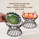 Raised Ceramic Cat Food Bowl - Elevated Cat Dish with Anti Slip Stand - Wide Shallow Cat Bowl Whisker Friendly - Cute Cat Plate - Cat Feeding Bowls - Microwave and Dishwasher Safe - 8.5 oz - 5.75 inch - Image 6