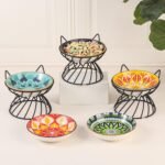 Raised Ceramic Cat Food Bowl - Elevated Cat Dish with Anti Slip Stand - Wide Shallow Cat Bowl Whisker Friendly - Cute Cat Plate - Cat Feeding Bowls - Microwave and Dishwasher Safe - 8.5 oz - 5.75 inch - Image 7