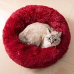 Cat Beds for Indoor Cats -Fluffy Plush Cat Bed Washable, Anti Anxiety Dog Beds for Small Dogs, Round Faux Fur Pet Bed(Wine, Medium 50×50cm) - Image 7