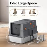 XL Stainless Steel Litter Box with Lid，22.8" L x 14.5" W x 14.5" H Enclosed Large High Sided Cat Litter Box, Metal Kitty Litter Box with Scoop, Non-Sticky, Anti-Leakage for Cats, Grey - Image 4