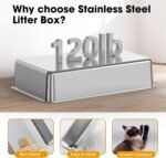 XL Stainless Steel Litter Box with Lid，22.8" L x 14.5" W x 14.5" H Enclosed Large High Sided Cat Litter Box, Metal Kitty Litter Box with Scoop, Non-Sticky, Anti-Leakage for Cats, Grey - Image 8