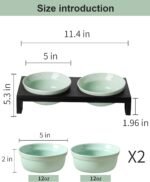 Ceramic Green Cat Bowl Set - 5 inch Wide Cat Food & Water Bowls, Elevated Feeding Porcelain with Metal Stand for Indoor Cats and Small Dog,2 Bowls+1 Stand Set for Wet and Dry Food - Image 3
