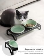 Ceramic Green Cat Bowl Set - 5 inch Wide Cat Food & Water Bowls, Elevated Feeding Porcelain with Metal Stand for Indoor Cats and Small Dog,2 Bowls+1 Stand Set for Wet and Dry Food - Image 5