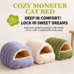 Cozy Monster Cat Bed, 2026 New Winter Warm Cat House, Cat Beds for Indoor Cats, Cat Tent with Removable Cushion, Warm Cave Nest Sleeping Bed Puppy House for Cats Small Dogs (Beige, M(17.7in)) - Image 3