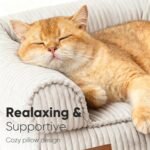 FUKUMARU Dog Couch Bed, Corduroy Cozy Cat Bed for Indoor Cats with Washable Cover, 28in Waterproof Orthopedic Dog Beds Sofa for Small Dogs and Large Cats, Cute Warm Cotton Pet Sofa, Cream - Image 3