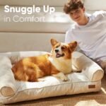 FUKUMARU Dog Couch Bed, Corduroy Cozy Cat Bed for Indoor Cats with Washable Cover, 28in Waterproof Orthopedic Dog Beds Sofa for Small Dogs and Large Cats, Cute Warm Cotton Pet Sofa, Cream - Image 4