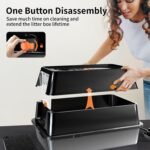 Stainless Steel Cat Litter Box with Lid, 180° Flip-Top XL Extra Large Enclosed Litter Box, Covered Metal High Sided Litter Pan with Steps & Scoop, Easy Cleaning, Odor Control,Non-Sticky-Black - Image 8