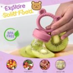 Baby Food Feeder/Fruit Feeder Pacifier NibblerTray Combo，Breastmilk Popsicle Molds for Baby Cooling Relief, BPA Free Silicone Feeder for Safe Infant Self Feeding, （powder ros) - Image 5
