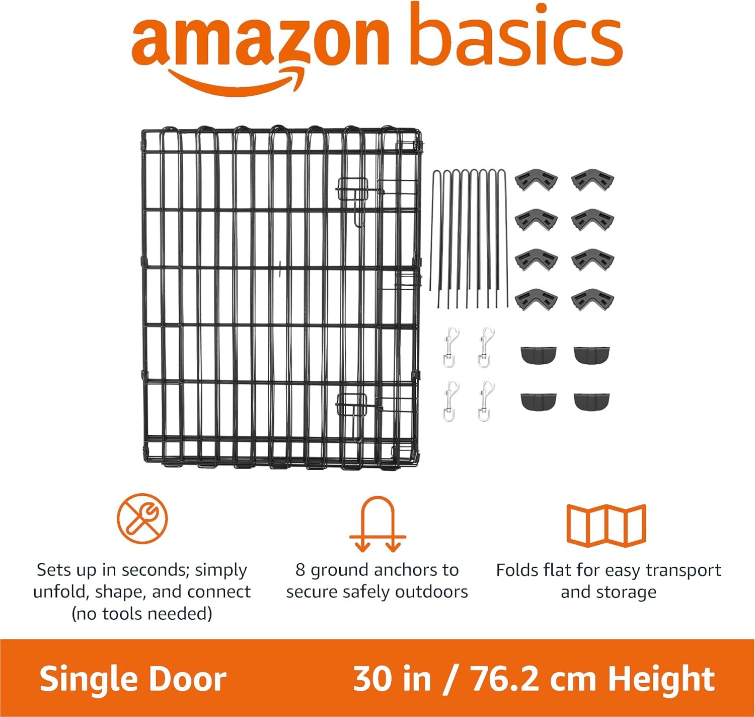 Amazon Basics Foldable Octagonal Metal Exercise Dog Playpen - Indoor/Outdoor, Single Door, Small (8 Panels, 24 x 30), Easy to assemble and store, 30" - Small, Black - Image 4