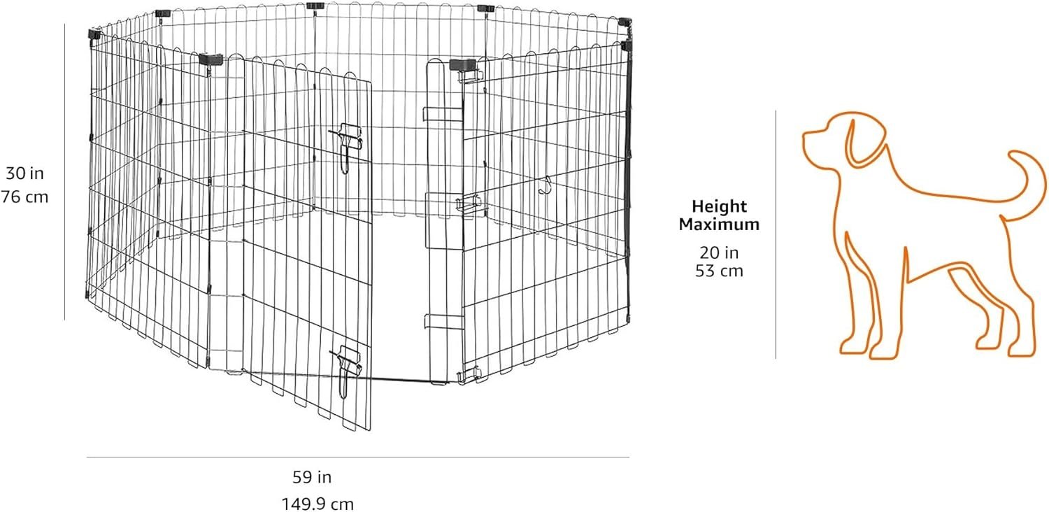 Amazon Basics Foldable Octagonal Metal Exercise Dog Playpen - Indoor/Outdoor, Single Door, Small (8 Panels, 24 x 30), Easy to assemble and store, 30" - Small, Black - Image 5