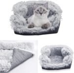 Dual use 20.5 * 23.6" Cat Beds for Indoor Cats,Soft Plush Cat Bed with Button,Cat Sleeping Bed,Calming Dog Bed,Pet Bed Mat Blanket,Cat Bed Mat,Calming Cat Bed (Gray) - Image 4
