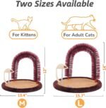 Happi N Pets Large Cat Self Groomer, Arch Grooming Brush with Heavy Wooden Scratching Pad, Rubbing Post & Toy, Cat Face Scratchers Body Massager, Cat Scratchers for Indoor Cats, Brown - Image 3