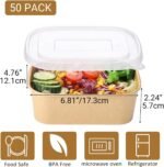 50 Pack 25oz Disposable Kraft Paper Bowls with Lids, Rectangle Paper Food Containers with Lids, Salad Bowls for Hot/Cold Food, Soup, Meal Prep, Ice Cream, Takeout, Party Supplies(750ml) - Image 3