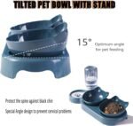3 in 1 Cat Food and Water Bowl Set, Triple Cat Bowls, Cat Bowls with Stand and Automatic Water Bottle, 15°Tilted Raised Double with Dispenser, Dog Food Feeder, Pet Food Dishes - Image 4
