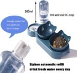 3 in 1 Cat Food and Water Bowl Set, Triple Cat Bowls, Cat Bowls with Stand and Automatic Water Bottle, 15°Tilted Raised Double with Dispenser, Dog Food Feeder, Pet Food Dishes - Image 5