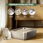 2 Pack Stainless Steel Cat Litter Box with Lid, Small Metal Litter Pan for Kittens & Small Cats, High Sides with Anti-Leakage Enclosure, Easy Cleaning, Non-Stick, Anti-Scratch,Include Scoop - Image 7