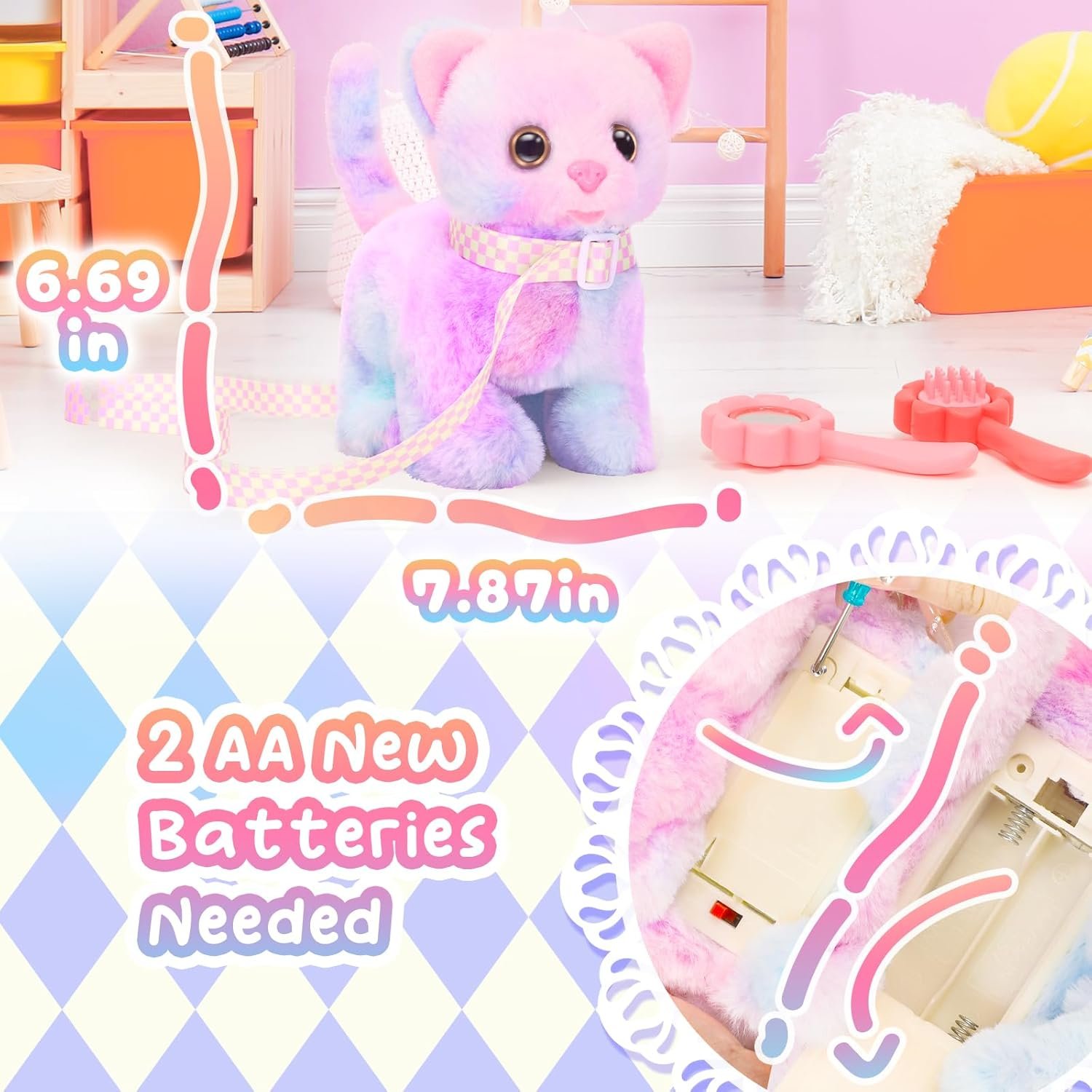 Tagitary Plush Toys Cat for Kids,Interactive Electronic Cat Toys That Can Move,Meow and Wag Tail,Stuffed Toys for Kids with Leash,Easter Christmas Birthday Gift for Toddlers Kids - Image 3