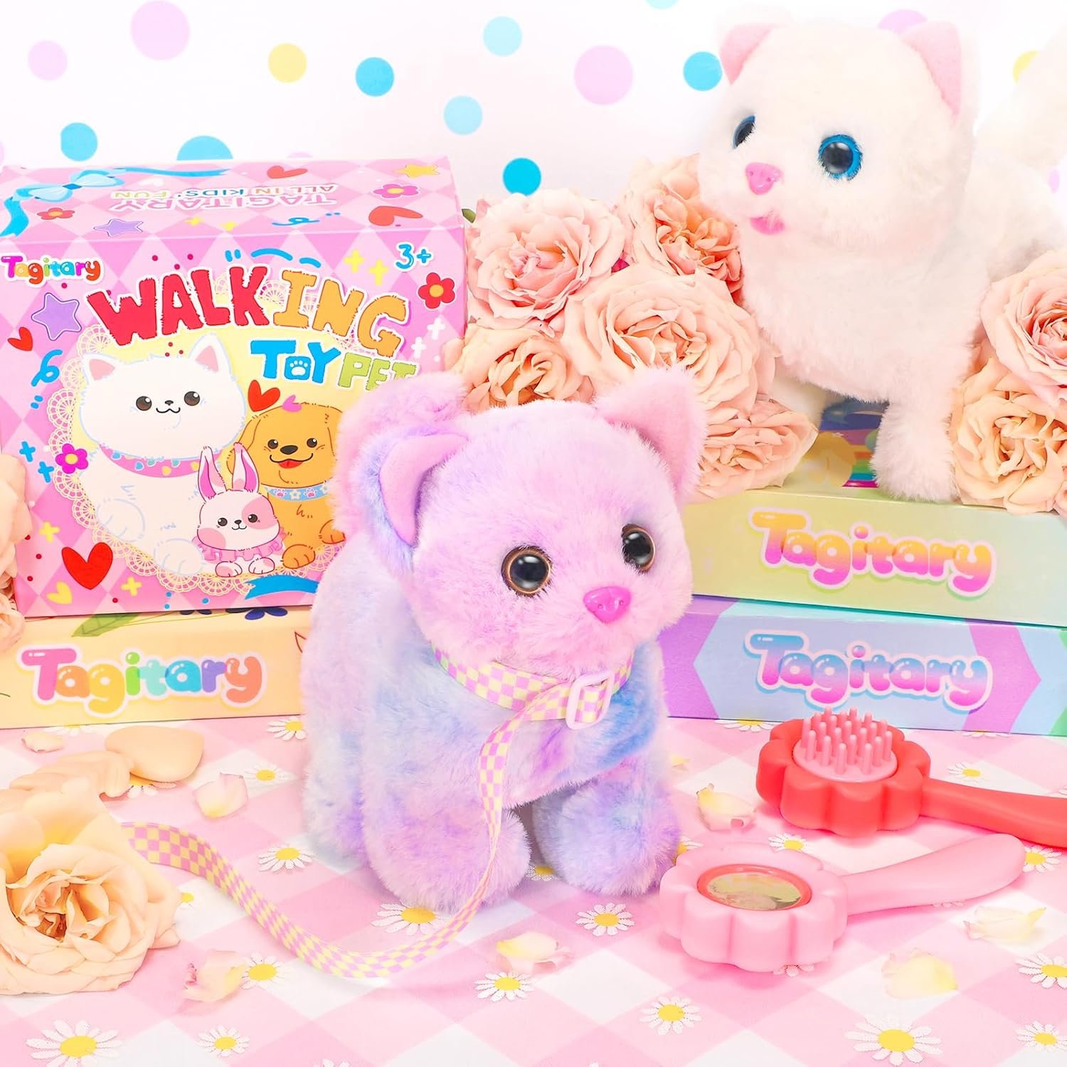 Tagitary Plush Toys Cat for Kids,Interactive Electronic Cat Toys That Can Move,Meow and Wag Tail,Stuffed Toys for Kids with Leash,Easter Christmas Birthday Gift for Toddlers Kids - Image 4