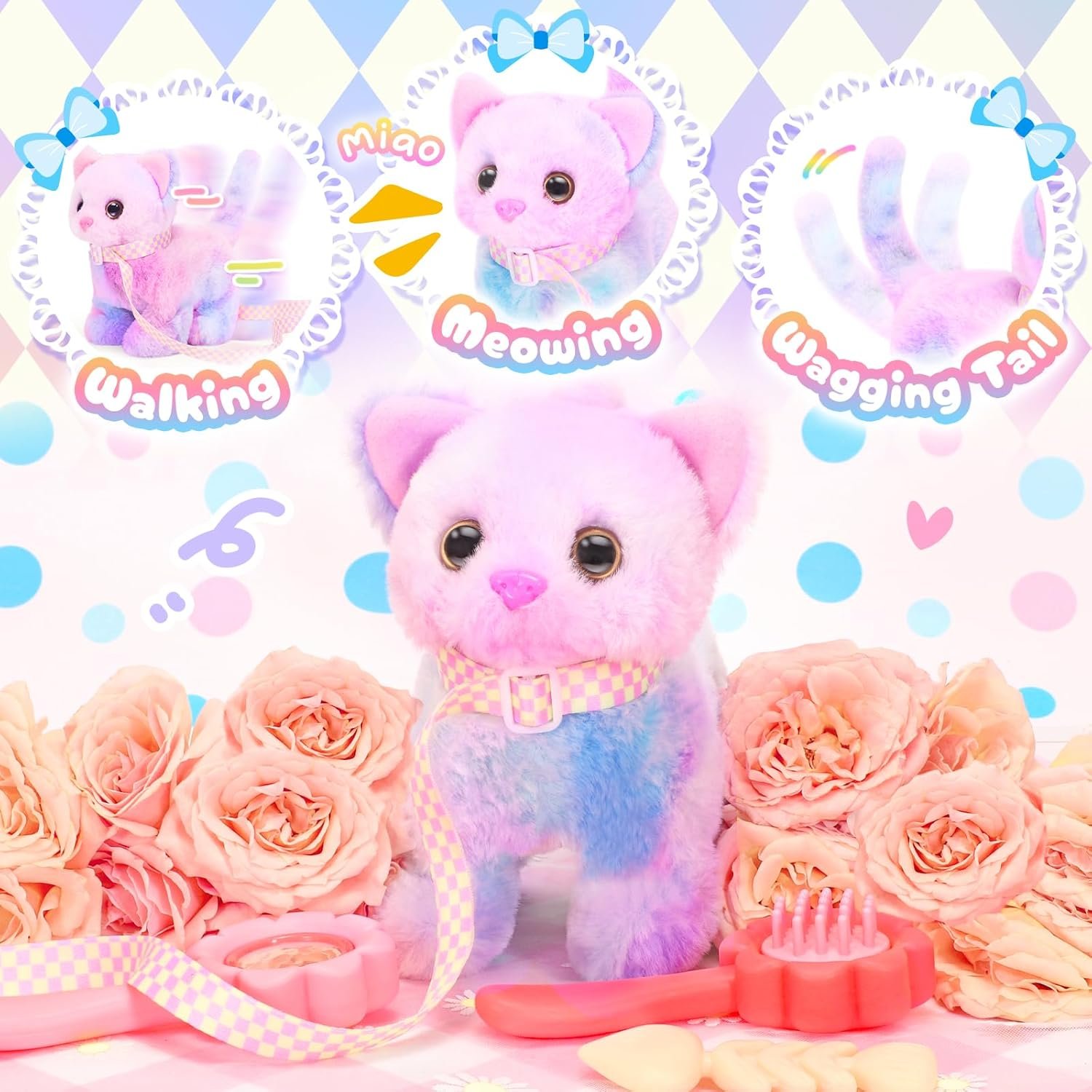 Tagitary Plush Toys Cat for Kids,Interactive Electronic Cat Toys That Can Move,Meow and Wag Tail,Stuffed Toys for Kids with Leash,Easter Christmas Birthday Gift for Toddlers Kids - Image 5