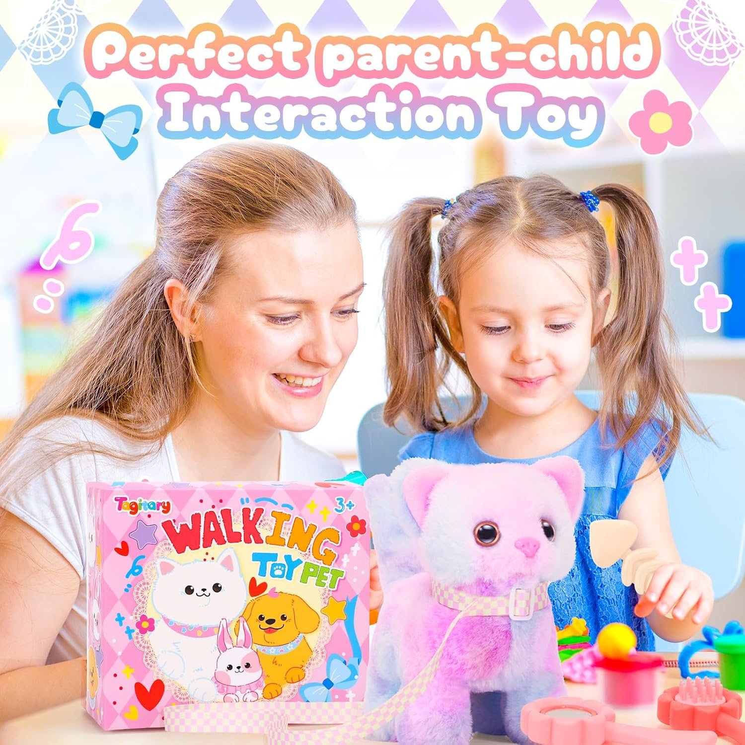 Tagitary Plush Toys Cat for Kids,Interactive Electronic Cat Toys That Can Move,Meow and Wag Tail,Stuffed Toys for Kids with Leash,Easter Christmas Birthday Gift for Toddlers Kids - Image 7