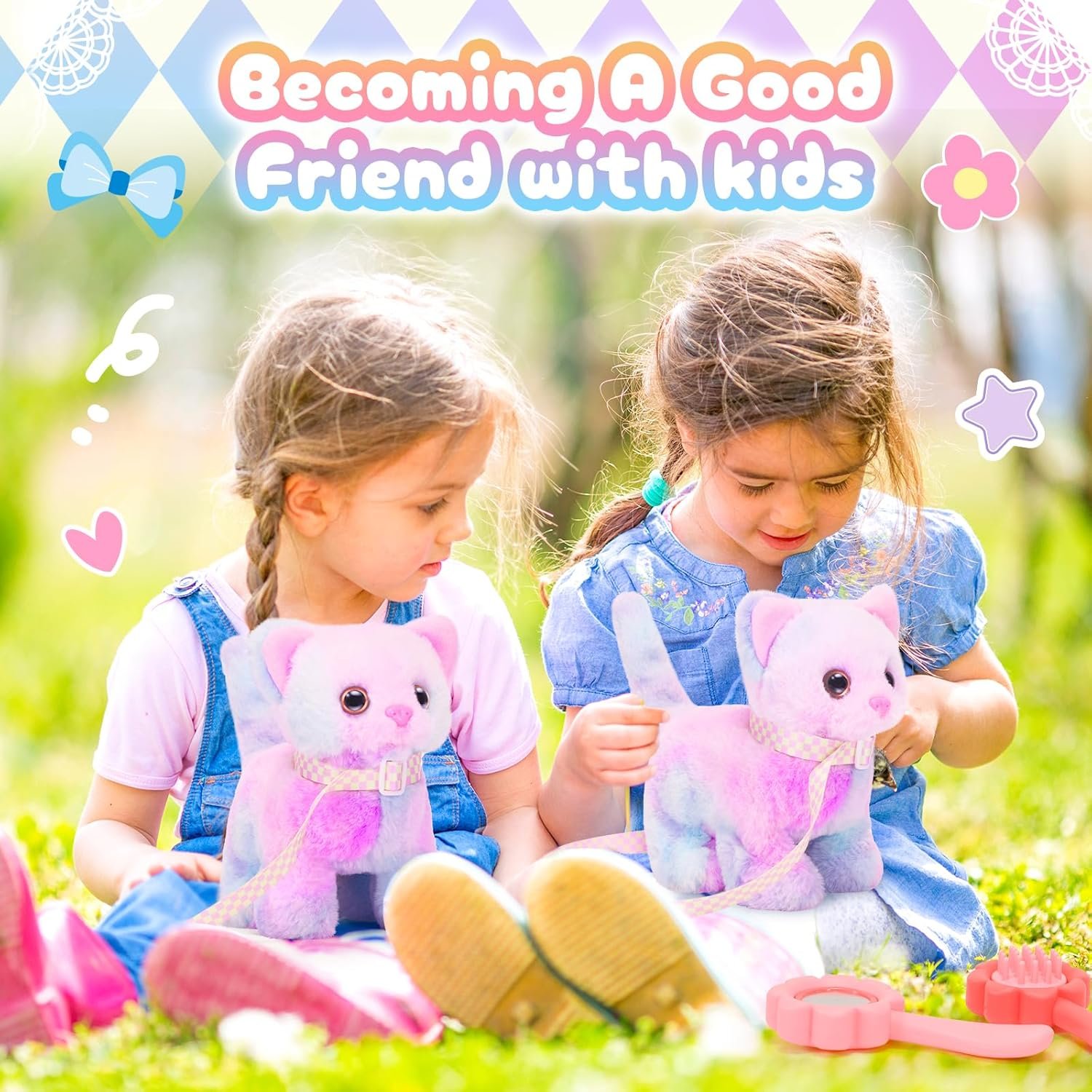 Tagitary Plush Toys Cat for Kids,Interactive Electronic Cat Toys That Can Move,Meow and Wag Tail,Stuffed Toys for Kids with Leash,Easter Christmas Birthday Gift for Toddlers Kids - Image 8