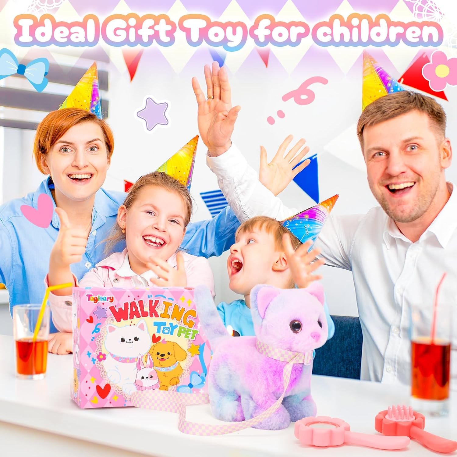 Tagitary Plush Toys Cat for Kids,Interactive Electronic Cat Toys That Can Move,Meow and Wag Tail,Stuffed Toys for Kids with Leash,Easter Christmas Birthday Gift for Toddlers Kids - Image 9