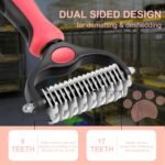 Pet Grooming Brush, Double Sided Undercoat Rake for Dogs & Cats, Professional Deshedding Brush and Dematting Tool, Safe and Effective Removing Knots, Mats, Tangles,and Flying Hair (Pink) - Image 6