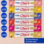 INABA Churu Cat Treats, Lickable, Squeezable Creamy Purée Cat Treat with Green Tea Extract & Taurine, 14 Grams Each Tube, 60 Tubes, Tuna Variety Box - Image 7