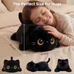 Cute Black Cat Plush Pillow, Kawaii Plushies Black Cat Stuffed Animals, Squishy Plushies, Cuddle Plush Pillow for Kids & Girls (20 Inch) - Image 7