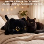 Cute Black Cat Plush Pillow, Kawaii Plushies Black Cat Stuffed Animals, Squishy Plushies, Cuddle Plush Pillow for Kids & Girls (20 Inch) - Image 8