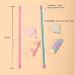 Pink Cat Teaser Wand with Plush Ball, Elastic Rope with Star Pendant, Handmade Interactive Kitten Tool - Image 3