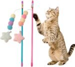 Pink Cat Teaser Wand with Plush Ball, Elastic Rope with Star Pendant, Handmade Interactive Kitten Tool - Image 4