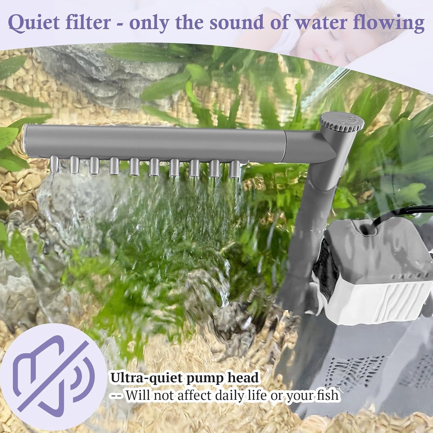 10W Powerful Aquarium Filter, Adjustable Filter for 5-20Gal Fish Tank with Biochemical Sponges, Submersible Fish/Turtle Water Filters, Filtration/Oxygenation/Water Cycle 3in1 Filter - Image 4
