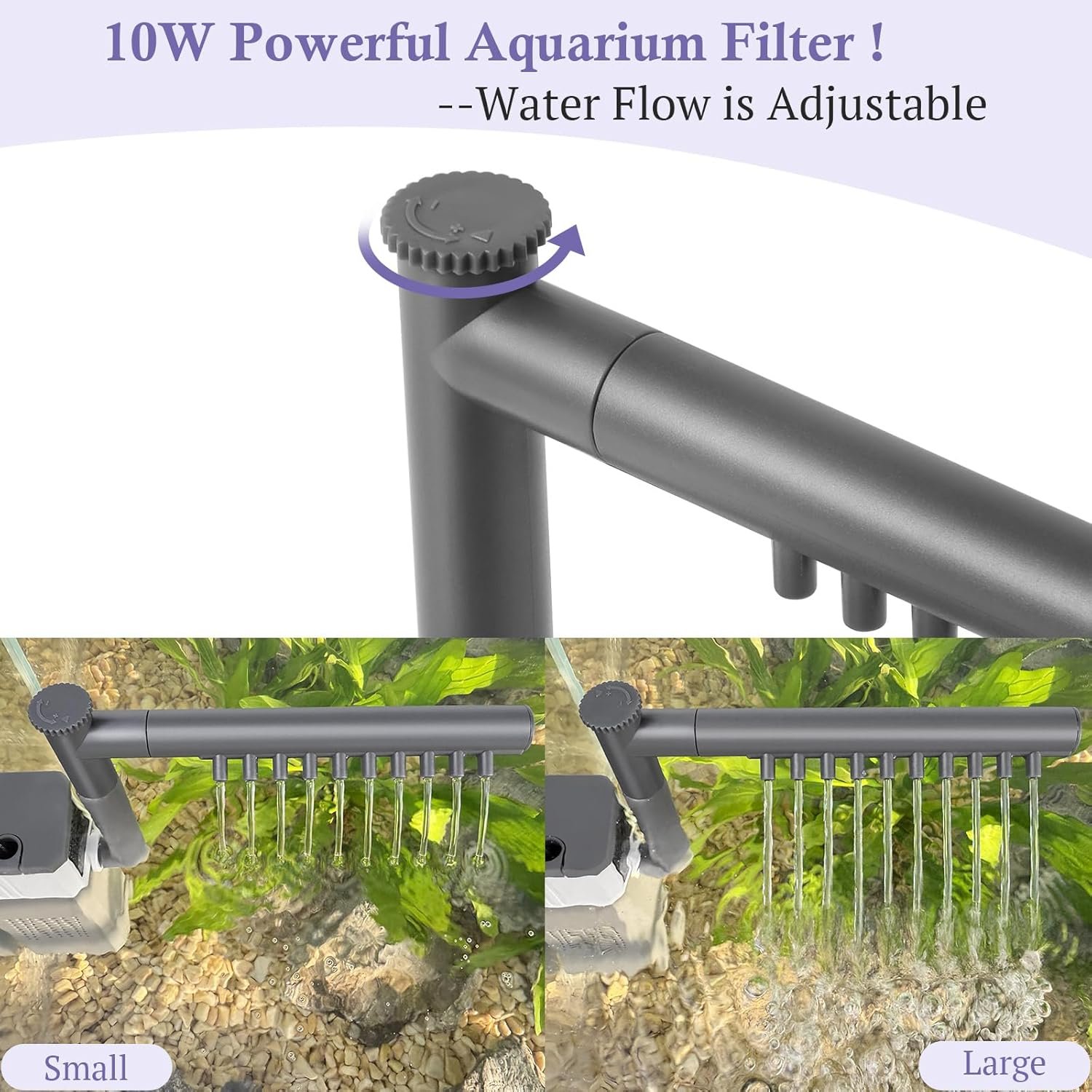 10W Powerful Aquarium Filter, Adjustable Filter for 5-20Gal Fish Tank with Biochemical Sponges, Submersible Fish/Turtle Water Filters, Filtration/Oxygenation/Water Cycle 3in1 Filter - Image 6